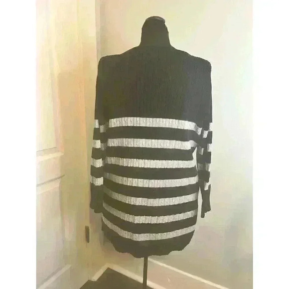 Kim Rogers Womens L Black Grey Stripe Henley Button Neck Long‎ Sleeve Sweater - Picture 5 of 11